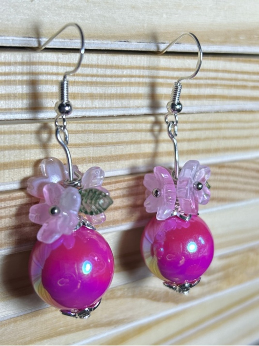 3/$25 Pink Floral Bead Dangle Earrings